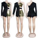 Casual Fashion Sexy Slim Sequin Short Three Piece Set NY-1009