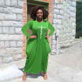 Plus Size Letter Print Long Sleeve Loose Maxi Dress HNIF-008