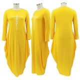 Plus Size Letter Print Long Sleeve Loose Maxi Dress HNIF-008