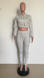 Solid Hollow Out Hoodie And Pants Two Piece Suits HMS-5496