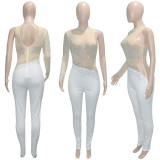 Sexy Hot Drilling Mesh See Through One Shoulder Jumpsuit SH-390212