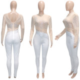 Sexy Hot Drilling Mesh See Through Long Sleeve Jumpsuit SH-390220