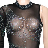 Sexy Hot Drilling Mesh See Through One Shoulder Jumpsuit SH-390212