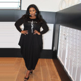 Plus Size Letter Print Long Sleeve Loose Maxi Dress HNIF-008