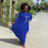 Plus Size Letter Print Long Sleeve Loose Maxi Dress HNIF-008