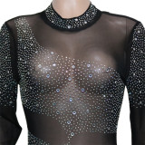 Sexy Hot Drilling Mesh See Through Long Sleeve Jumpsuit SH-390220