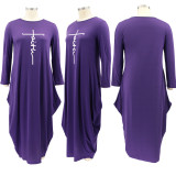 Plus Size Letter Print Long Sleeve Loose Maxi Dress HNIF-008