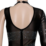 Sexy Hot Drilling Mesh See Through One Shoulder Jumpsuit SH-390212
