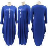 Plus Size Letter Print Long Sleeve Loose Maxi Dress HNIF-008