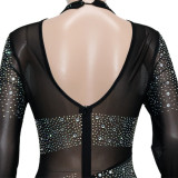 Sexy Hot Drilling Mesh See Through Long Sleeve Jumpsuit SH-390220