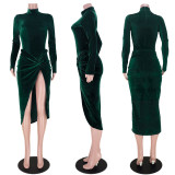 Velvet Long Sleeve Bodysuit+Knotted Midi Skirt 2 Piece Sets ASL-6526