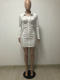 Sexy Solid Ruched Long Sleeve Buttons Slim Mini Dress YNSF-1678