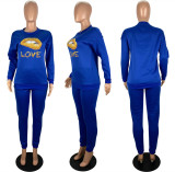 Lip Print Long Sleeve Fleece Two Piece Sets LSL-6478