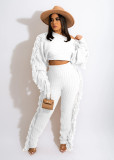 Solid Knitted Tassel Long Sleeve Sweater Pants Sets TR-1186