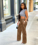 Black PU Leather Pocket Wide Leg Pants BGN-211