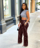Black PU Leather Pocket Wide Leg Pants BGN-211
