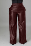 Black PU Leather Pocket Wide Leg Pants BGN-211