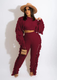 Solid Knitted Tassel Long Sleeve Sweater Pants Sets TR-1186