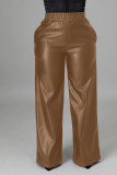 Black PU Leather Pocket Wide Leg Pants BGN-211