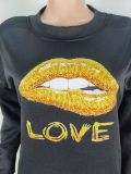 Lip Print Long Sleeve Fleece Two Piece Sets LSL-6478