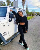 Solid Long Sleeve Crop Top Pile Pants 2 Piece Sets YD-8544