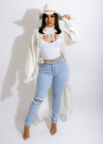 Solid Knitted Tassel Long Sleeve Irregular Sweater Top TR-1188