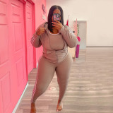Plus Size Sports Hooded Zipper Two Piece Sets YIM-226