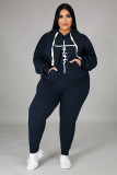 Plus Size Fleece Letter Print Hoodie Two Piece Pants Set WAF-77331