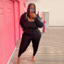 Plus Size Sports Hooded Zipper Two Piece Sets YIM-226