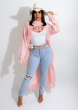 Solid Knitted Tassel Long Sleeve Irregular Sweater Top TR-1188