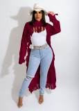 Solid Knitted Tassel Long Sleeve Irregular Sweater Top TR-1188