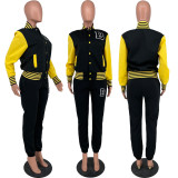 Casual Letter Baseball Jacket And Pants Two Piece Sets YH-5244