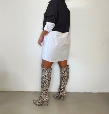PU Leather Long Sleeve Shirt Dress MK-3068