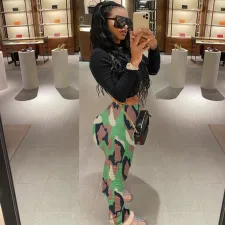Plus Size Camo Print Casual Stacked Pants LM-8294