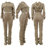Solid Fleece Hoodie Top Pile Pants Casual Two Piece Sets AL-269