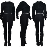 Solid Fleece Hoodie Top Pile Pants Casual Two Piece Sets AL-269