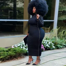 Plus Size Long Sleeve Slim Maxi Dress OSIF-21397