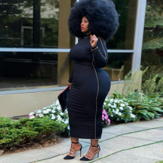 Plus Size Long Sleeve Slim Maxi Dress OSIF-21397