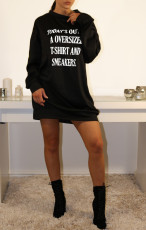 Plus Size Letter Print Casual O Neck Sweatshirt Dress FNN-8536-1