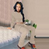 Solid Fleece Hoodie Top Pile Pants Casual Two Piece Sets AL-269