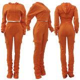 Solid Fleece Hoodie Top Pile Pants Casual Two Piece Sets AL-269