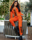 Pink Letter Print Zipper Long Sleeve Two Piece Sets HM-6536