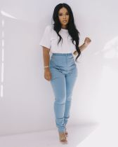 Denim High Waist Zipper Skinny Jeans Pants LX-5009