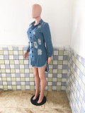 Plus Size Denim Ripped Hole Irregular Shirt Dress LX-3617