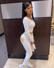 Letter Print Long Sleeve Lace Up 2 Piece Sets FNN-8645