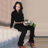 Solid Fleece Hoodie Top Pile Pants Casual Two Piece Sets AL-269