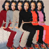 Solid Fleece Hoodie Top Pile Pants Casual Two Piece Sets AL-269