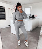 Solid Fleece Hoodies Pants Casual Two Piece Sets MIL-L279