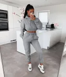 Solid Fleece Hoodies Pants Casual Two Piece Sets MIL-L279