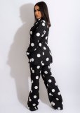 Polka Dot Print Blazer Coat And Pants 2 Piece Suits BS-1295